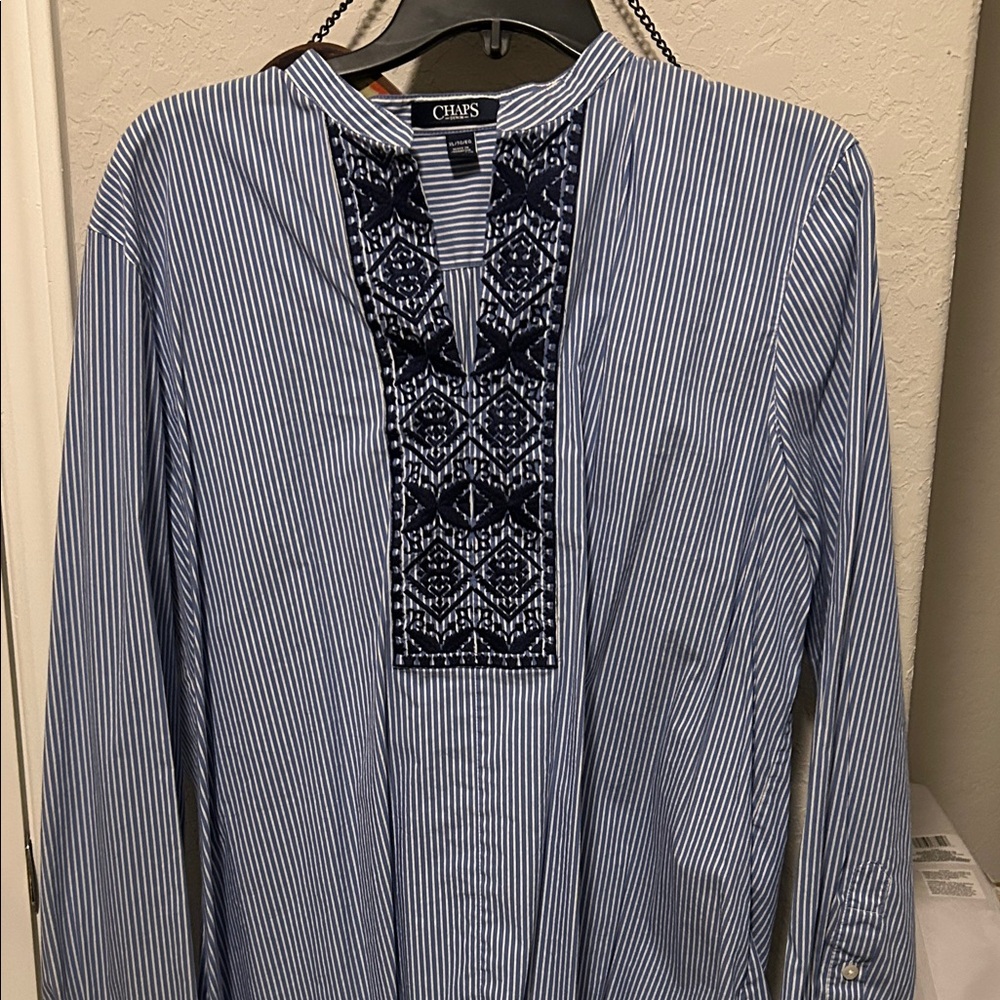 Chaps Blue and White Striped Women's Tunic